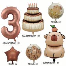 1set 40 Inch Chocolate Number Capybara Birthday Cake Foil Balloon, Round Capybara Chocolate Stars Birthday Cake Balloon For Birthday Decorations Capybara Party Favors Capybara Theme Party Supplies Decor