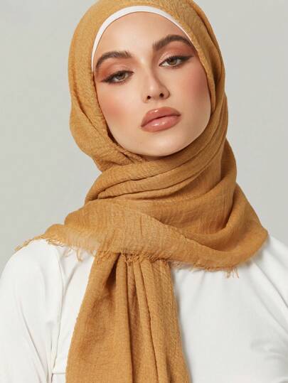 1 pieza Pañuelo para la cabeza de mujer de color liso y plisado, clásico pañuelo para la cabeza de unicolor, ropa veteada, accesorios de abayas, hijab suave