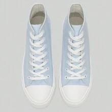 1 Pair Ladies Canvas Shoes Women,Unisex Mens High Top Trainers Women Lace Up Pumps Plimsolls Casual Sneakers Canvas Plimsoles Flat Shoes - Light Blue - View 3