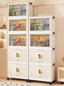 5/4/3/2/1 Layer Foldable Multi-Layer Storage Box, Bedroom Clothes, Double-Door Storage Cabinet, Cream-Colored, For Living Room, Books, Snacks, Folding Cabinet - Color Mixing - View 8