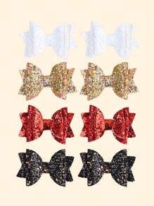 4/8pcs Glitter Hair Bows For Girls Sparkling Gold Silver Glitter Bow Hair Clips Red Black White Solid Color Glitter Bow Hairpins Headgear Shiny Bow Barrettes Girls Holiday Outfit Decor Headpiece Kids Baby Hair Accessories