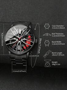 1 Set Men Creative Steel Band Wheel Rim Dial Quartz Wrist Watch + Bracelet (2pcs/Set), Watch Case Not Included