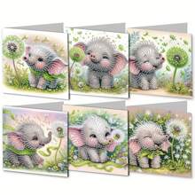6pcs/Set DIY Diamond Painting Greeting Cards Kit - Elephant, Sea Turtle, Giraffe, Bear - Round & Speial Shaped Diamond Art Cards On Paper - Animal Themed Craft For Expressing Love & Sentiment - Multicolor - View 13