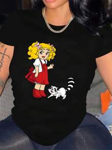 Happy Valentine'S Day Women's  Candy And Capucin Vintage Retro Style T-Shirt, Women's 220g Round Neck Casual Heavy Pure Cotton T-Shirt (1 PC)