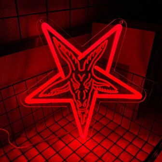 Baphomet Gothic Neon Sign, LED Signs Gothic Satan Sigil Halloween Neon Signs For Wall Decor, Lamb Demons Neon Light Signs For Halloween Home Bedroom Dorm College Party,USB Power Supply Can Be Reused, Comes With Accessories, And Is Easy To Install.