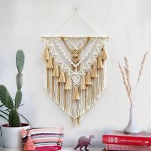 Tapisserie murale en macramé 55x75cm, décoration murale suspendue en macramé faite à la main, style Boho, pour chambre à coucher et salon - Kaki - Voir 3