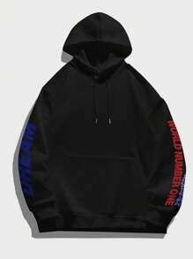 Men's Creative Printed Casual Sports Commuting Versatile Letter Long Sleeve Hoodie Sweatshirt