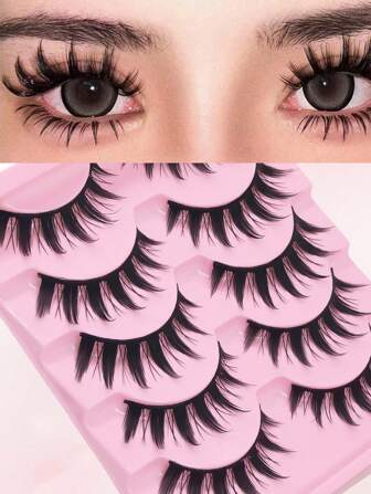 5 Pairs Anime Cat Eye Fluffy Lashes, European Style,Multi-Pair Set, Reusable D Curl, Extra Thick, Professional Makeup For Cosplay And Stage, Dramatic Eye Look, Easy Application For Beginners Strip Lashes,Lashes,Eyelashes,Fake Lashes