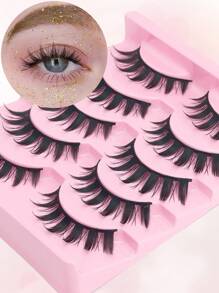 5 Pairs Anime Cat Eye Fluffy Lashes, European Style,Multi-Pair Set, Reusable D Curl, Extra Thick, Professional Makeup For Cosplay And Stage, Dramatic Eye Look, Easy Application For Beginners Strip Lashes,Lashes,Eyelashes,Fake Lashes - Black - View 5