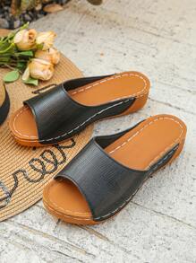 Cross-Border Women's Plus Size 36-45 Summer Casual Open Toe White Thick Bottom Slides, Lightweight Comfortable White Roman Sandals, Versatile Ladies Platform Wedge Sandals - Black Embossed - View 8