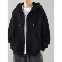 Sweatshirt Open Blouse With Zipper And Hood Cold Winter Plain Coat - Negro - Ver 2