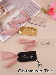 1 Piece Custom Text, Pink Ribbon, Blank Acrylic Arch Ribbon Wedding Seat Label, Party Business Card Reservation Logo, Bookmark, Book Tag, Surprise Gift, Beautiful Accessory, Romantic Gift, Custom Text, Boyfriend/Girlfriend Gift, Father/Mother Gift, Lover/Couple/Best Friend Gift