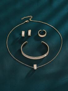Set di 4 pezzi di bracciale, anello, orecchini e pendente per collana da donna, set di gioielli di moda in zirconia cubica di alta qualità a tema cielo stellato