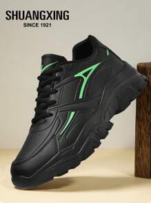 SHUANGXING Zapatos deportivos casuales ligeros con estampado de estrellas para hombres, tenis con cordones de parte superior baja, transpirables para entrenamiento diario y running, color negro - negro verde fluorescente - Ver 1