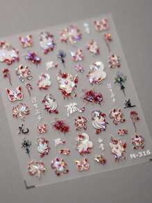 1pc Chinese Sexy Nine-Tailed Fox Mask Red Equinox Flowers Tragedy Love Soft Reliefs Self Adhesive Nail Art Stickers Manicure Decals Nails Nail Supplies - Multicolor - View 3