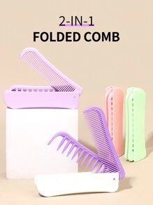 Folding Comb Dual-Sided Wide & Narrow Teeth Brush, 2-In-1 Function For Bangs, Curly, Straight Hair, Portable Small Comb For Kids, Women, Men, Home, Travel, Back To School, Travel Holiday Essentials, Hair Accessories For Women, Brush, Hair Brushes, Edge Brush, Brush Hair, Hair Comb, Comb Hair, Detangling Brush, Ball Brush, Mini Hair Brush, Hair Brush Set, Wooden Comb, Hair Brush,Hair Brush,Slick Back Brush,Styling Brush,Curly Hair Brush,Edge Brush,Hair Comb,Brush Hair,Hair Brush Set,Comb Hair,Comb For Curls,Detangling Brush,Hair Brush For Women,Hair,Travel,Hair Products,Hair Tools,Hair Stuff,Barber,Barber Accessories,Barbershop,Hairdressing Equipment - Multicolor - View 1