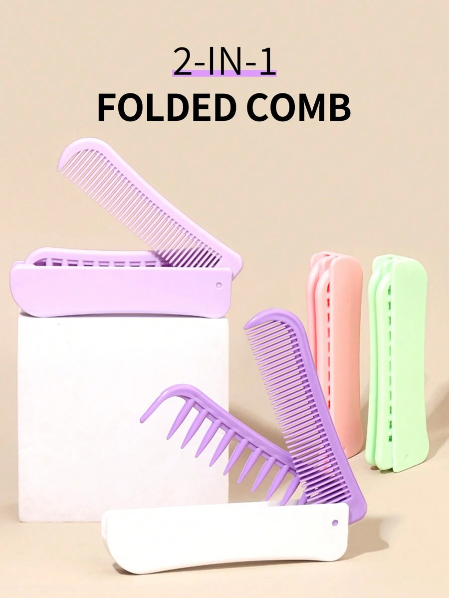 Folding Comb Dual-Sided Wide & Narrow Teeth Brush, 2-In-1 Function For Bangs, Curly, Straight Hair, Portable Small Comb For Kids, Women, Men, Home, Travel, Back To School, Travel Holiday Essentials, Hair Accessories For Women, Brush, Hair Brushes, Edge Brush, Brush Hair, Hair Comb, Comb Hair, Detangling Brush, Ball Brush, Mini Hair Brush, Hair Brush Set, Wooden Comb, Hair Brush,Hair Brush,Slick Back Brush,Styling Brush,Curly Hair Brush,Edge Brush,Hair Comb,Brush Hair,Hair Brush Set,Comb Hair,Comb For Curls,Detangling Brush,Hair Brush For Women,Hair,Travel,Hair Products,Hair Tools,Hair Stuff,Barber,Barber Accessories,Barbershop,Hairdressing Equipment - Multicolor - View 1