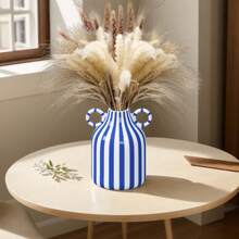 1 pieza Jarrón de cerámica con rayas pintadas a mano de estilo sencillo y flores, decoración para arreglos florales de mesa, decoración del hogar, cocina, boda, mesa, oficina, jardín y exteriores