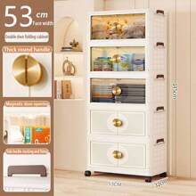 5/4/3/2/1 Layer Foldable Multi-Layer Storage Box, Bedroom Clothes, Double-Door Storage Cabinet, Cream-Colored, For Living Room, Books, Snacks, Folding Cabinet - Color Mixing - View 16