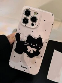 GUCADI 1 件紫色波尔卡圆点 + 粉色蝴蝶结黑猫保护手机壳适用于 16/15/14/13/12/11 系列防水防震防摔防刮 - 彩色 - 查看 4