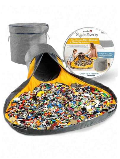 1个装小型二合一儿童玩具收纳篮兼游戏垫，滑动可折叠积木收纳架，创意游戏区，适用于儿童卧室玩具箱，游戏垫可拆卸，经久耐用，易于清洁，男孩女孩游戏室的理想之选。