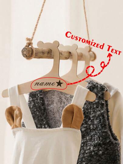 Percha de ropa de madera personalizable con logotipo de texto y diseño de oso, decoración del hogar creativa para la habitación de los niños, regalo, regalo personalizable para niños, regalo para baby shower, regalo de aniversario, regalo de pareja, impresión gráfica