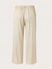 Pantalones casuales de talla grande de cintura alta, unicolor, con bolsillo con cremallera, pierna recta holgada, efecto adelgazador