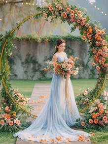 1 套圆形金属气球拱门 4.92/5.9/6.56 英尺气球架，派对背景架，适用于节日、生日、婚礼、毕业典礼装饰 - 金色 - 查看 6