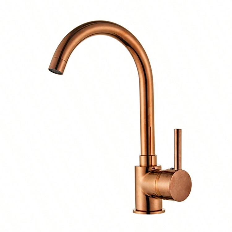 1pc All-Copper Body Bent Pipe Kitchen Sink Faucet, Cold & Hot Water, Gold Color Rotable Single Hole Tap, Suitable For Kitchen Use - Multicolor - View 11