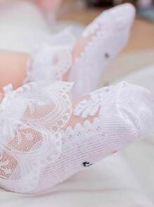 1 Pair Baby & Toddler Lightweight Breathable Lace Crystal Silk Socks, Summer