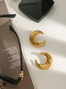 Uworld 1 对时尚简约女士月亮耳环日常风格金耳环 18K 镀金不锈钢高品质耳环适合日常节日派对节日等。 - 月亮 - 查看 2