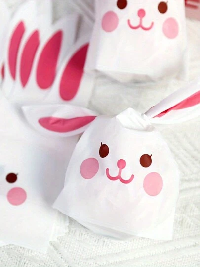 50个装 - 精美复活节礼品袋，复活节糖果袋，大量，糖果袋，塑料小复活节袋，复活节派对零食袋，可装三明治，复活节兔子礼品袋，塑料复活节派对零食袋，扭结蝴蝶结，适用于派对礼物、婚礼生日用品