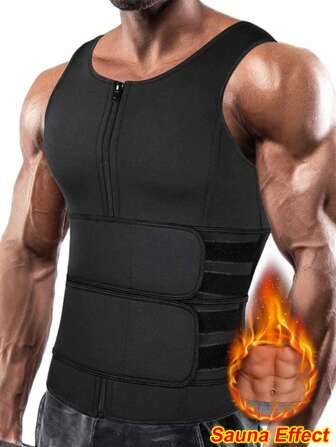 Neoprene Mens Fitness Sauna Sweat Vest Shapewear Waist Trainer Trimmer Heat Trapping Tank Top Shirt Body Shaper Belly Abdomen Compression Fat Burner Slimming Tummy Control Shirts Zipper Girdle Corset Sports Gym