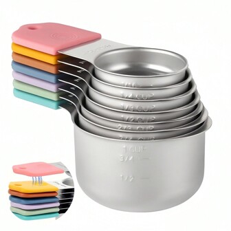 7 件量杯套装，不锈钢磁性可堆叠量杯，带标记，易于存放，适合精确烹饪和烘焙，烘焙工具，厨房用品