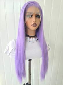 13x4 蕾丝前假发，26 英寸长直发紫色合成蕾丝前假发，预拔发际线，耐热纤维头发，丝滑直发假发，适合女性、角色扮演、派对、日常使用 - 紫色 - 查看 5