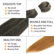 编织头发预拉伸自然易扭辫子 EZ 编织头发 26 英寸热水设置专业合成纤维 Yaki 纹理用于钩针编织接发 - 彩色 - 查看 4