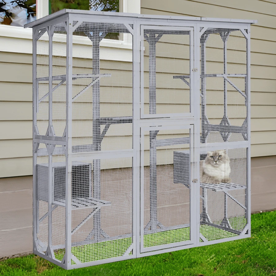 PawHut 71 In. L Brown Wooden Outdoor Cat House With Asphalt Roof, Multi-Level Platforms, And Large Enter Door D32-002 - The Home Depot