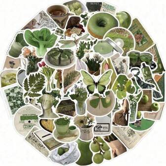 62PCS Korean Olive Green INS Style Graffiti Stickers For Luggage Phone Case Laptop Notebook Decals Kids Gift,School Supplies,Back To School