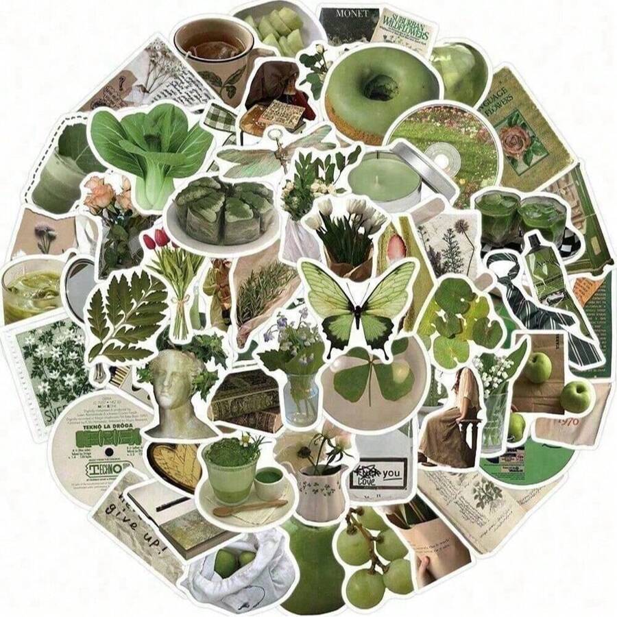 62PCS Korean Olive Green INS Style Graffiti Stickers For Luggage Phone Case Laptop Notebook Decals Kids Gift,School Supplies,Back To School - Green - View 1