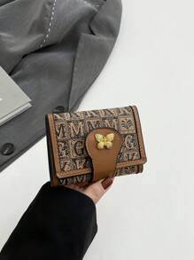 Ví gấp ba ngắn in chữ PU dành cho nữ, nhiều ngăn đựng thẻ, dung lượng lớn, thời trang và di động, thiết yếu cho các bạn nữ, nhân viên văn phòng, du lịch - Nhiều màu - Xem 3