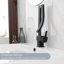 Modern Bathroom Sink Faucet Waterfall Single Handle Single Hole Lavatory Mixer Tap - Black - View 3