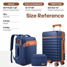 UKEIN Luggage Sets 3 Piece, Carry On Luggage 20 Inch With Spinner Wheels,PC Hardside Suitcase Set With TSA Lock, Carry On Suitcase With Travel Backpack For Men Women - Màu xanh lam - Xem 1