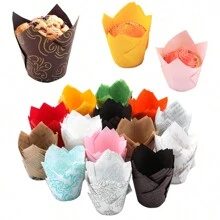 LIFETALK Solid Tulip Paper Muffin Cake Baking Cups