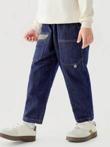 mini bala Tween Boys Tapered Jeans, Soft And Spring Wear - Denim Dark Blue - View 3