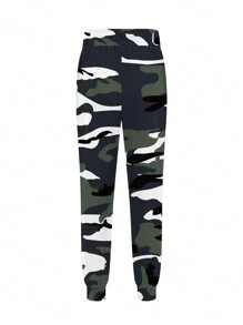 Women's Fashion Camouflage Print Drawstring Waist Casual Long Pants Spring - Grey - View 3