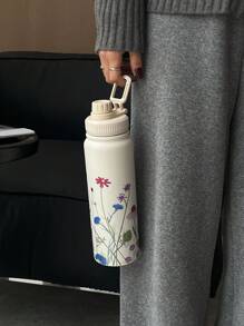 1 件 600ml/20.29oz、800ml/27.06oz、1000ml/33.82oz 双层不锈钢隔热杯，春花图案，户外运动水壶，平底杯，茶壶，茶杯，适合办公室、户外、家居、生日、情人节、母亲节、毕业典礼、返校礼物