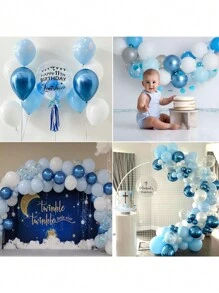 Zestaw niebieskich i białych balonów, 60/120 szt. 12-calowe metaliczne chromowane niebieskie balony Perłowe niebieskie balony Jasnoniebieskie balony Niebieskie i białe balony na baby shower, urodziny, wieczór panieński, dekoracje weselne