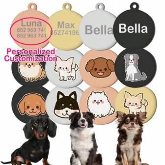 Customized Pet ID Tag With Cute Dog Breed Icons, Name, Phone Number, Various Colors