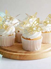 12pcs 3D Golden Butterfly Cake Topper Decorations, Suitable For Birthday, Wedding, Anniversary Party Cake Baking