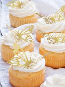 12pcs 3D Golden Butterfly Cake Topper Decorations, Suitable For Birthday, Wedding, Anniversary Party Cake Baking